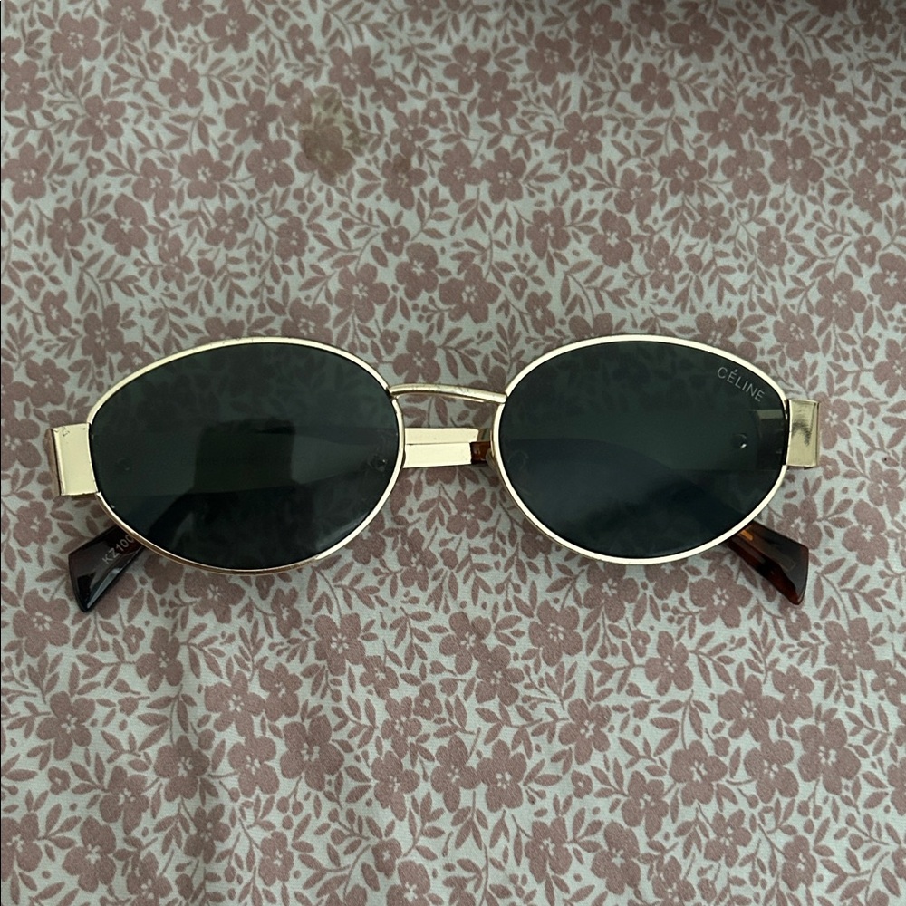 Celine Women's Sunglasses with Gold Frame and Black Lenses
